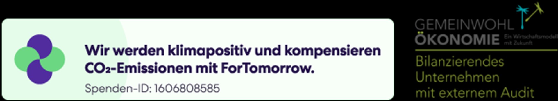 Logos: ForTomorrow Klima-Logo und Gemeinwohl Ökonomie Audit
